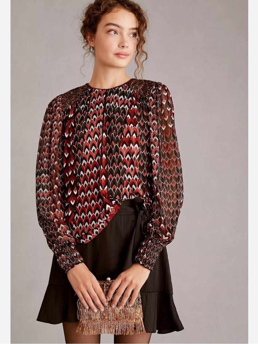 Anthropologie Blank London Sequin Embellished Long Sleeve Blouse Top NWT, L
